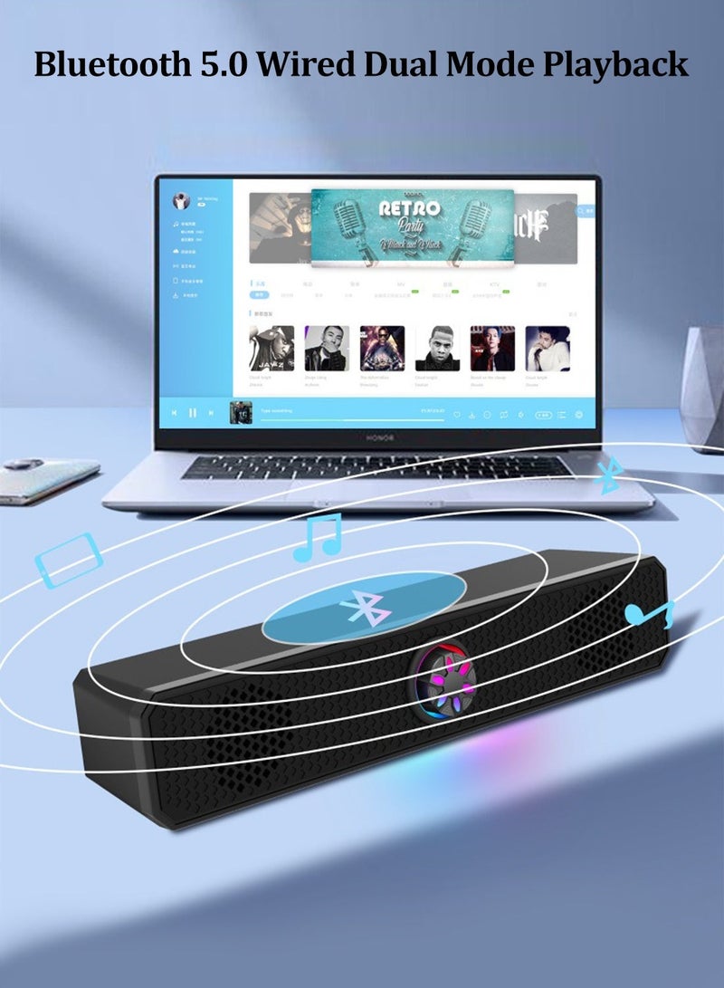 FDTY  مكبر صوت بلوتوث USB مزدوج الاتصال أسود مع مقبض تحكم في مستوى الصوت بإضاءة خلفية RGB HiFi ستيريو يعمل بالطاقة عبر USB للكمبيوتر الشخصي والتلفزيون والكمبيوتر المحمول وجهاز Mac اللوحي - Image 2